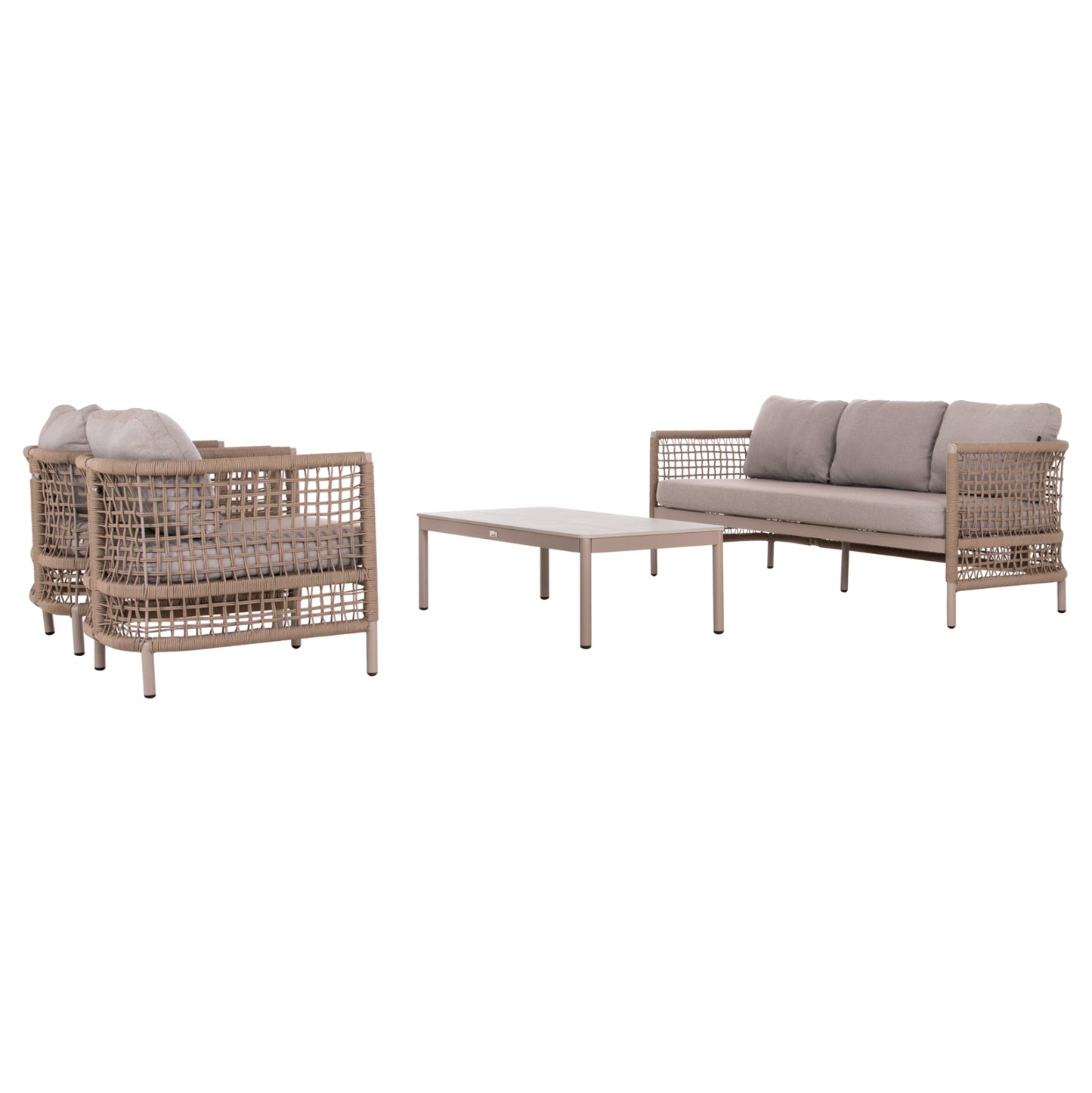 OUTDOOR LOUNGE SET 4PCS SONDRA HM6251.02 ALUMINUM & ROPE IN CAPPUCCINO--CUSHIONS IN BEIGE