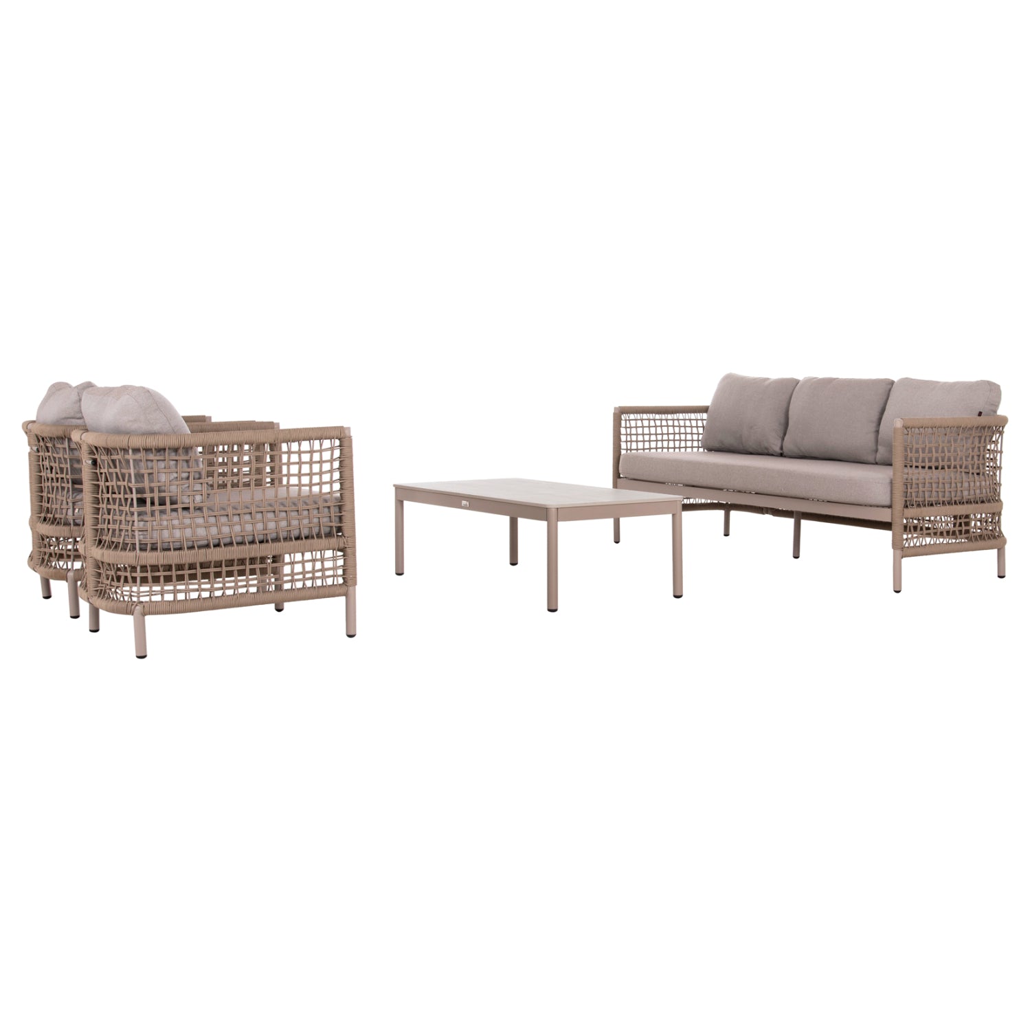 OUTDOOR LOUNGE SET 4PCS SONDRA HM6251.02 ALUMINUM & ROPE IN CAPPUCCINO--CUSHIONS IN BEIGE