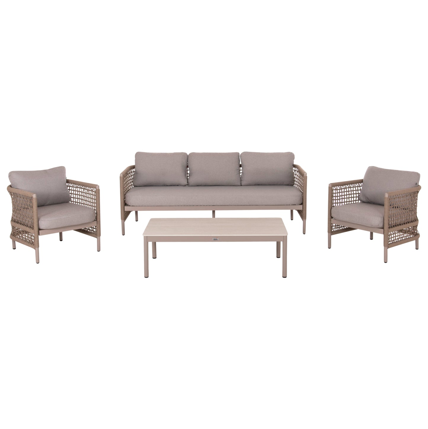 OUTDOOR LOUNGE SET 4PCS SONDRA HM6251.02 ALUMINUM & ROPE IN CAPPUCCINO--CUSHIONS IN BEIGE