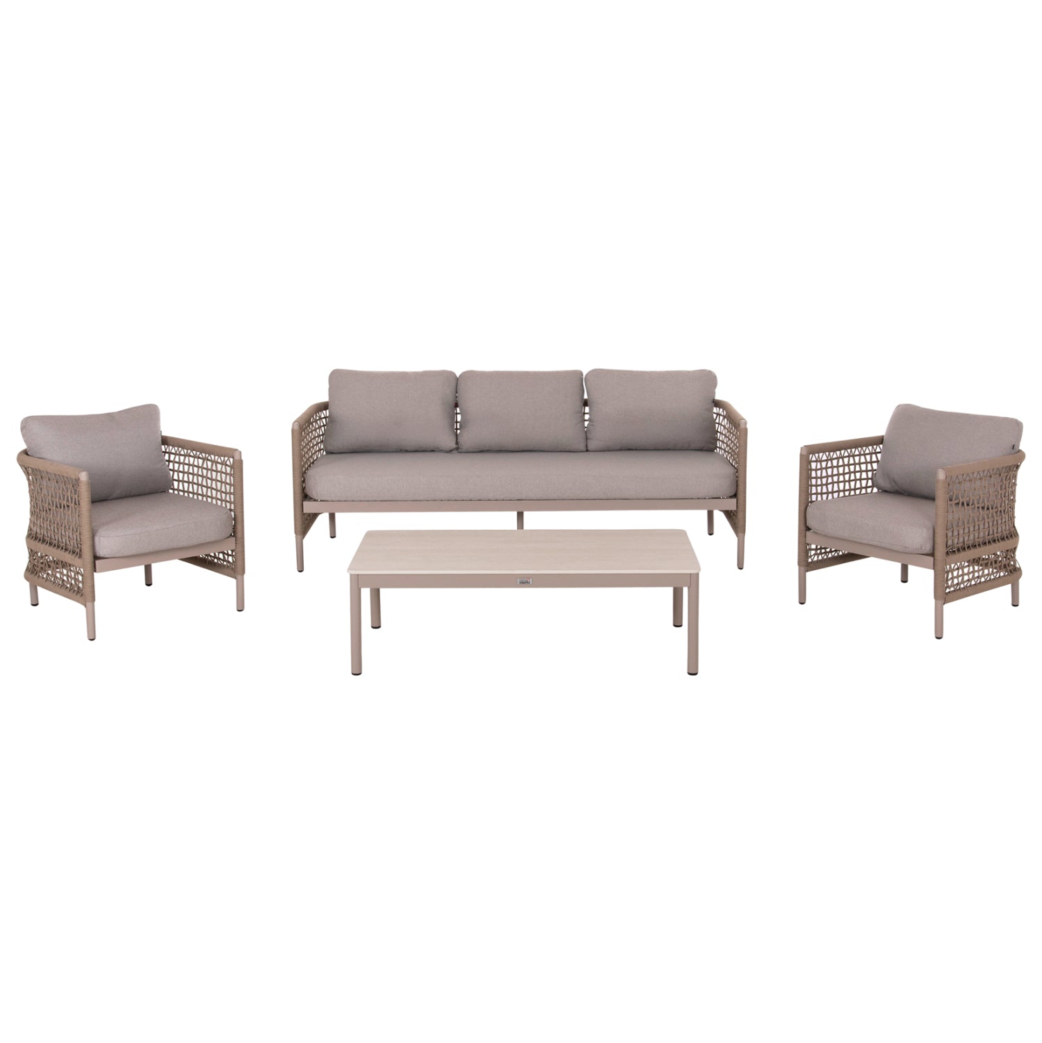 OUTDOOR LOUNGE SET 4PCS SONDRA HM6251.02 ALUMINUM & ROPE IN CAPPUCCINO--CUSHIONS IN BEIGE