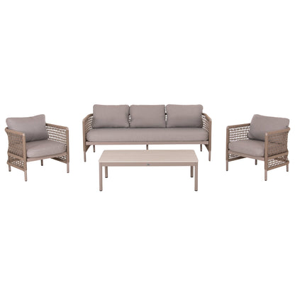 OUTDOOR LOUNGE SET 4PCS SONDRA HM6251.02 ALUMINUM & ROPE IN CAPPUCCINO--CUSHIONS IN BEIGE