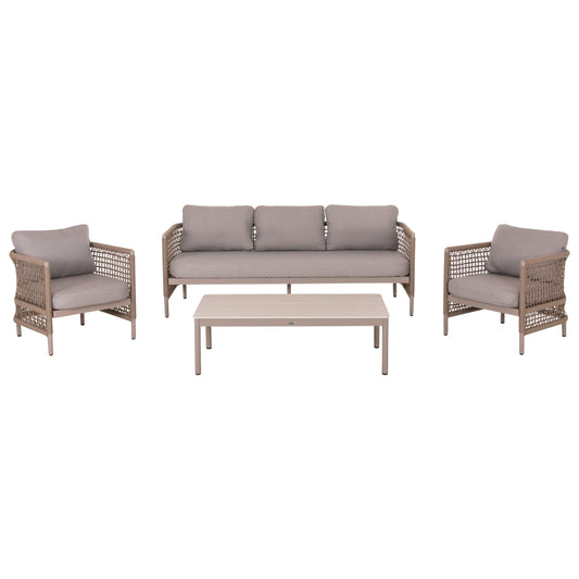 OUTDOOR LOUNGE SET 4PCS SONDRA HM6251.02 ALUMINUM & ROPE IN CAPPUCCINO--CUSHIONS IN BEIGE