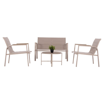 OUTDOOR LOUNGE SET 4PCS JULIETTE HM6280.04 CAPPUCCINO ALUMINUM-TEXTILENE--TEMPERED GLASS