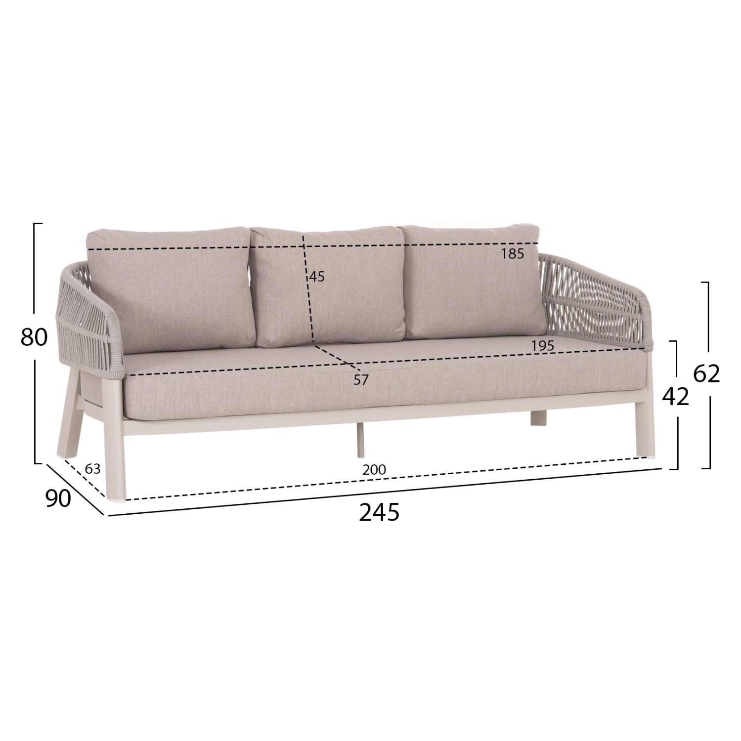 OUTDOOR LOUNGE SET 4PCS MAHAL HM6424.02 CREAM WHITE ALUMINUM--BEIGE OLEFIN & STRAP ROPE