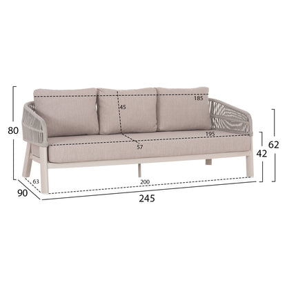 OUTDOOR LOUNGE SET 4PCS MAHAL HM6424.02 CREAM WHITE ALUMINUM--BEIGE OLEFIN & STRAP ROPE