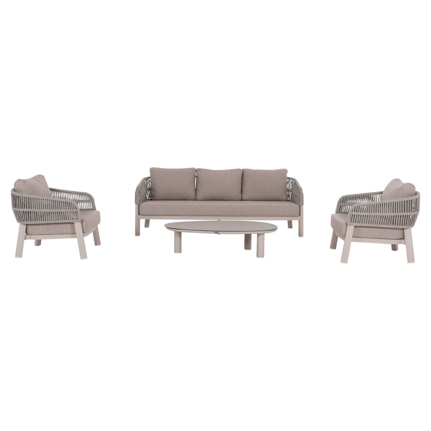 OUTDOOR LOUNGE SET 4PCS MAHAL HM6424.02 CREAM WHITE ALUMINUM--BEIGE OLEFIN & STRAP ROPE