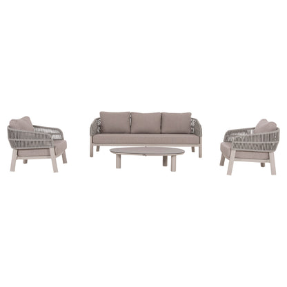 OUTDOOR LOUNGE SET 4PCS MAHAL HM6424.02 CREAM WHITE ALUMINUM--BEIGE OLEFIN & STRAP ROPE