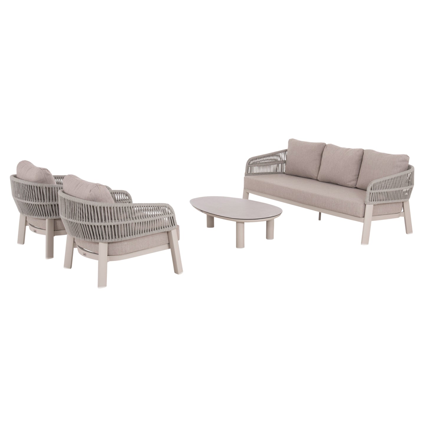 OUTDOOR LOUNGE SET 4PCS MAHAL HM6424.02 CREAM WHITE ALUMINUM--BEIGE OLEFIN & STRAP ROPE