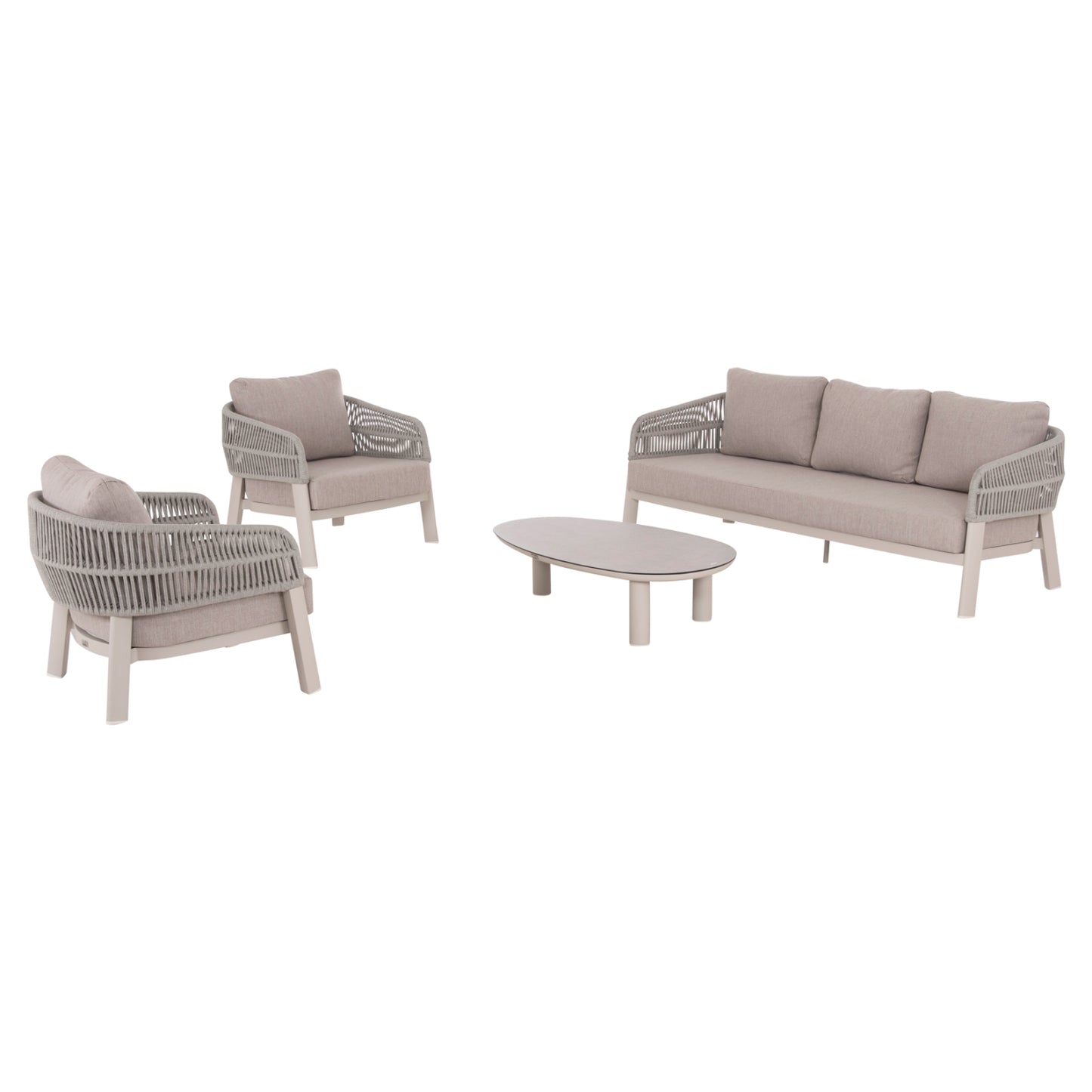 OUTDOOR LOUNGE SET 4PCS MAHAL HM6424.02 CREAM WHITE ALUMINUM--BEIGE OLEFIN & STRAP ROPE