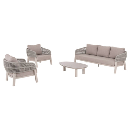 OUTDOOR LOUNGE SET 4PCS MAHAL HM6424.02 CREAM WHITE ALUMINUM--BEIGE OLEFIN & STRAP ROPE