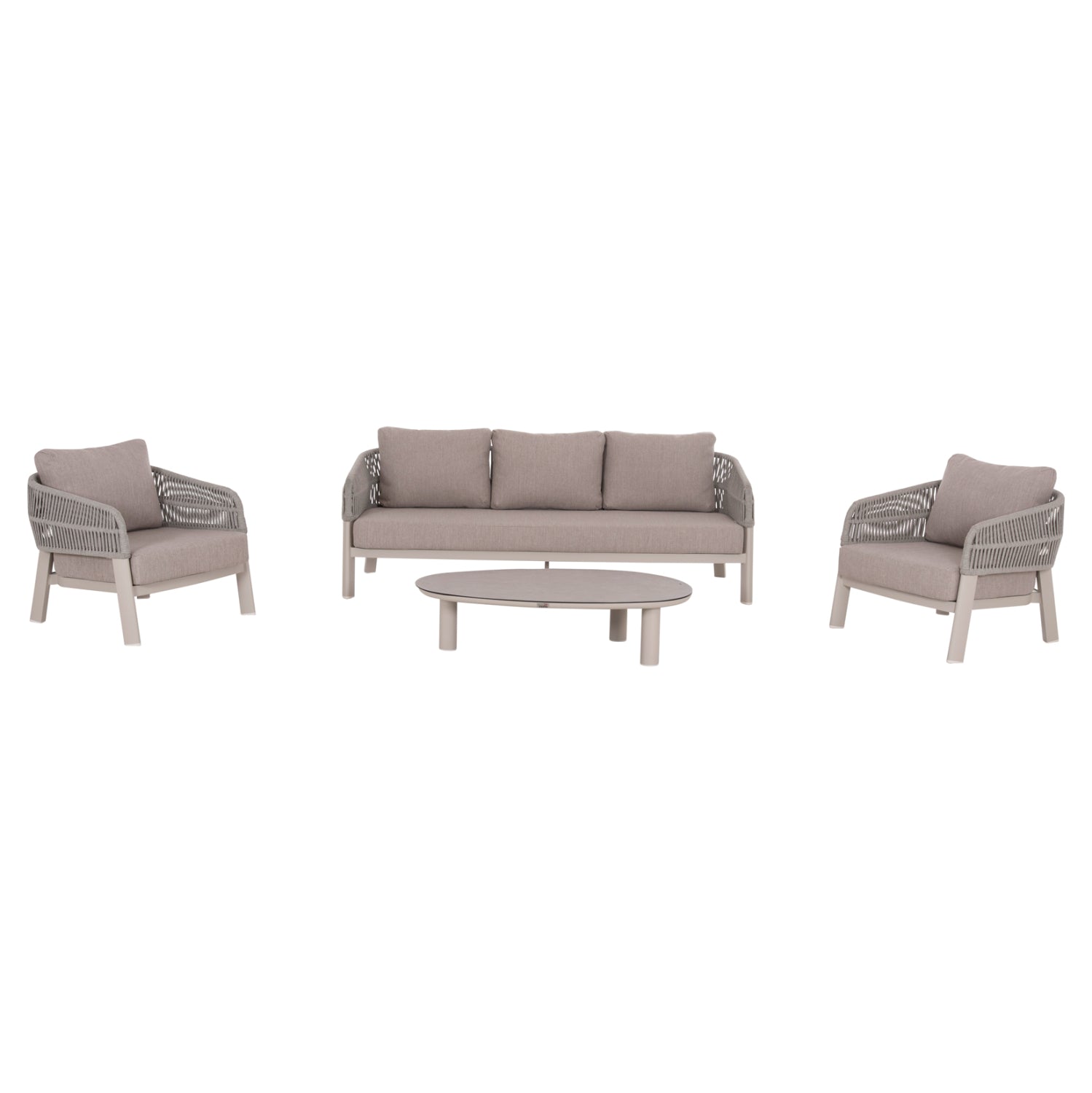 OUTDOOR LOUNGE SET 4PCS MAHAL HM6424.02 CREAM WHITE ALUMINUM--BEIGE OLEFIN & STRAP ROPE