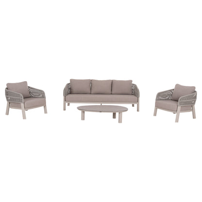 OUTDOOR LOUNGE SET 4PCS MAHAL HM6424.02 CREAM WHITE ALUMINUM--BEIGE OLEFIN & STRAP ROPE