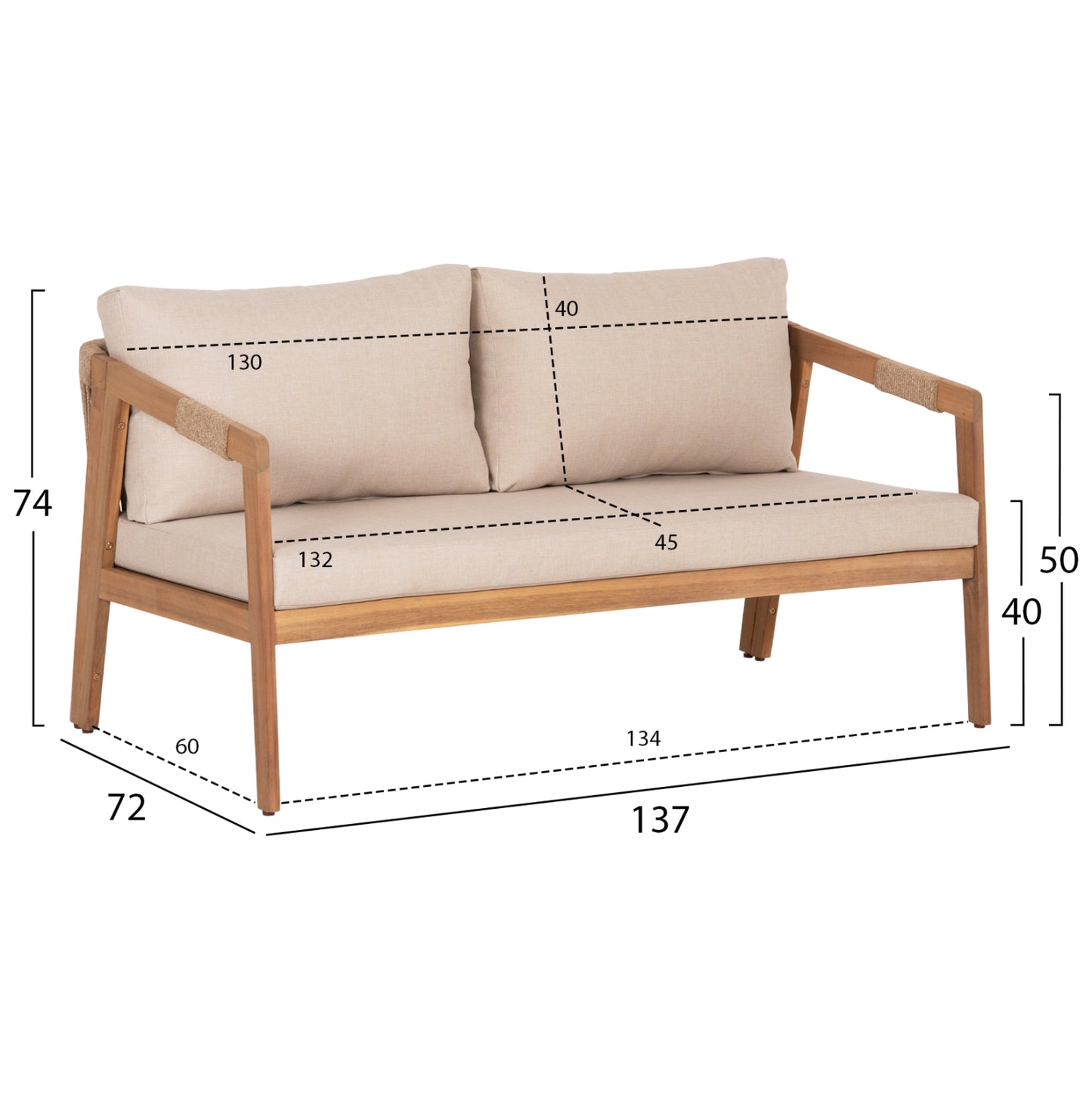 OUTDOOR LOUNGE SET 4PCS SAVANNA HM6442 ACACIA WOOD--ROPE--POLYESTER FABRIC IN BEIGE