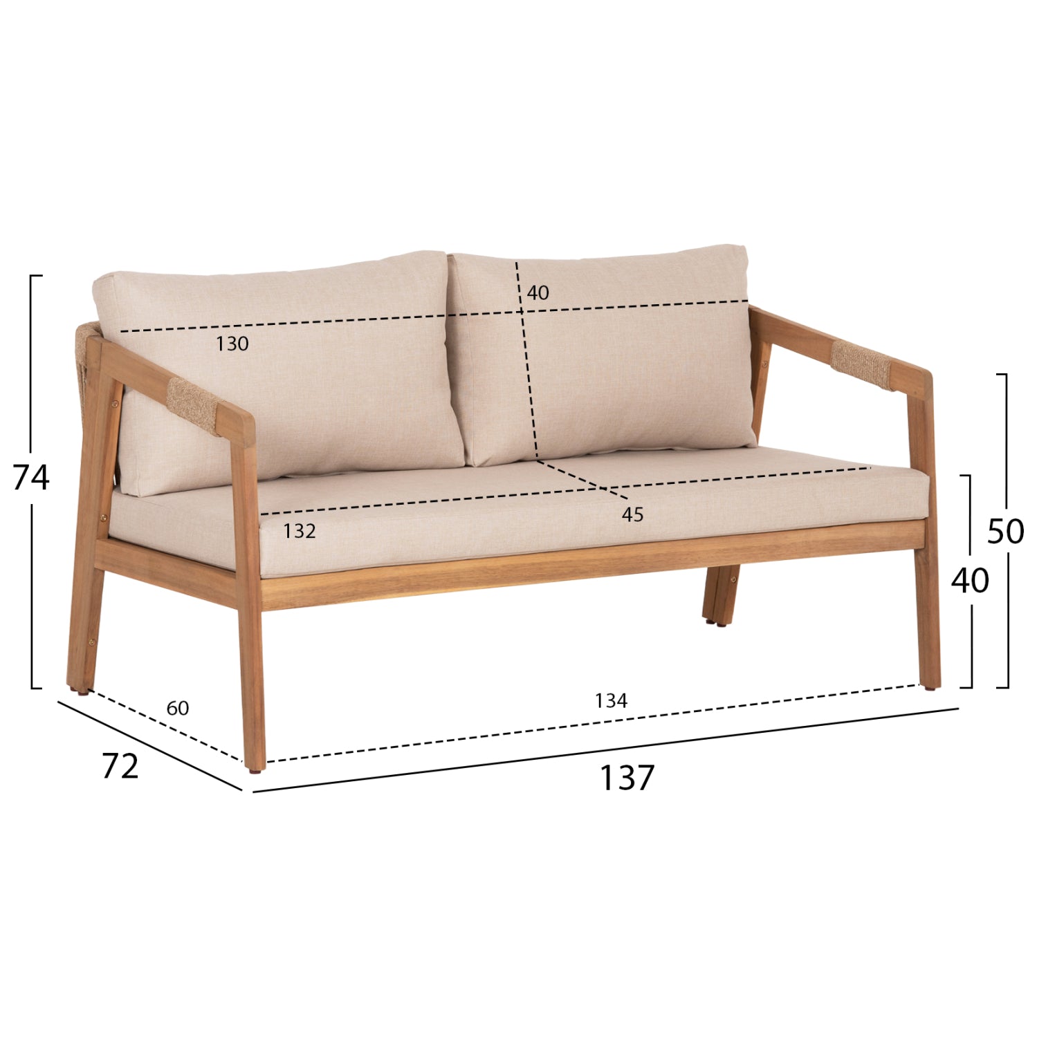 OUTDOOR LOUNGE SET 4PCS SAVANNA HM6442 ACACIA WOOD--ROPE--POLYESTER FABRIC IN BEIGE