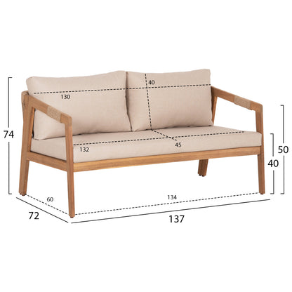 OUTDOOR LOUNGE SET 4PCS SAVANNA HM6442 ACACIA WOOD--ROPE--POLYESTER FABRIC IN BEIGE