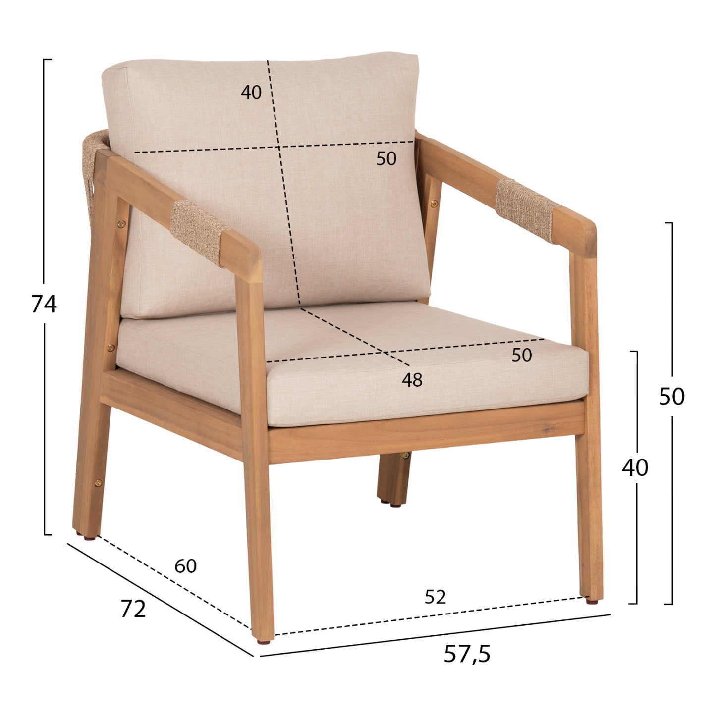 OUTDOOR LOUNGE SET 4PCS SAVANNA HM6442 ACACIA WOOD--ROPE--POLYESTER FABRIC IN BEIGE