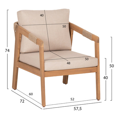 OUTDOOR LOUNGE SET 4PCS SAVANNA HM6442 ACACIA WOOD--ROPE--POLYESTER FABRIC IN BEIGE