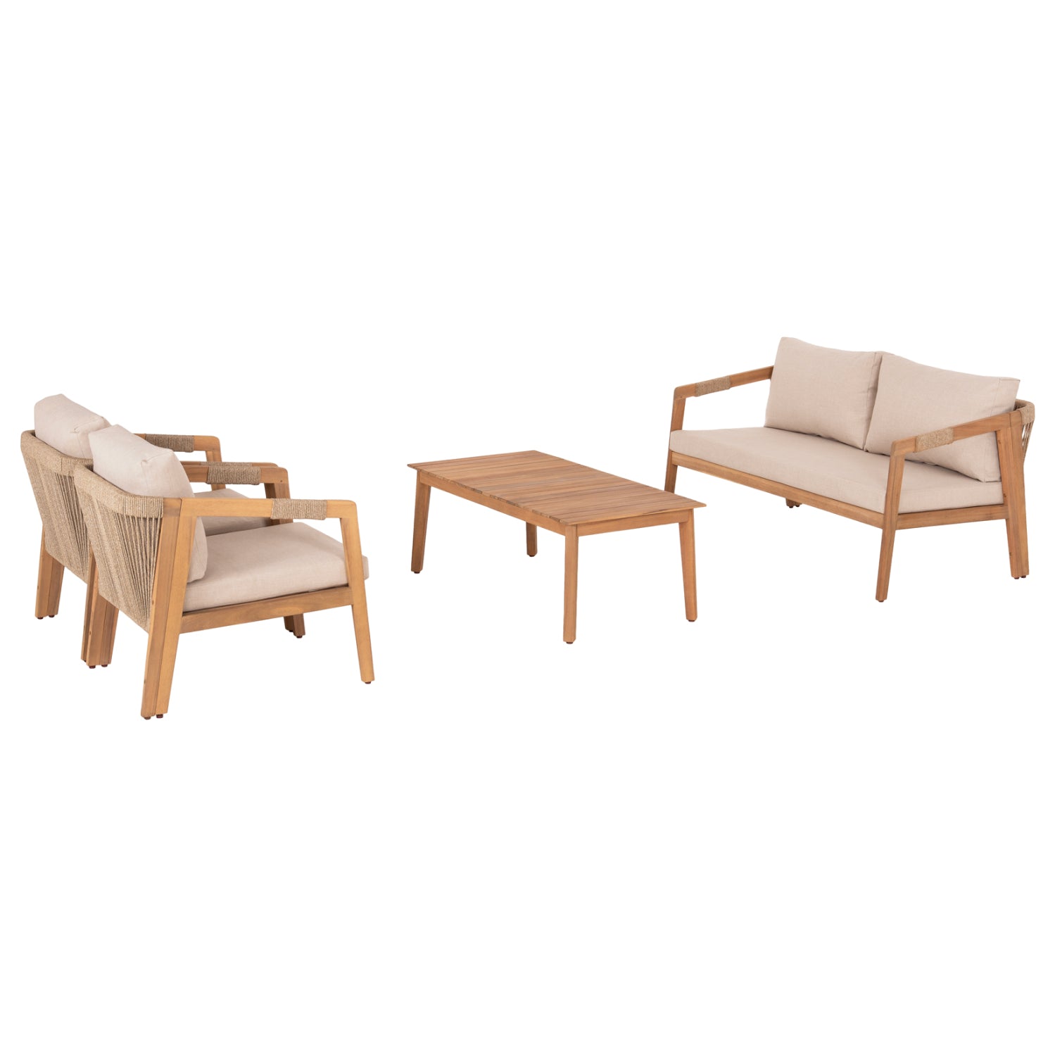 OUTDOOR LOUNGE SET 4PCS SAVANNA HM6442 ACACIA WOOD--ROPE--POLYESTER FABRIC IN BEIGE
