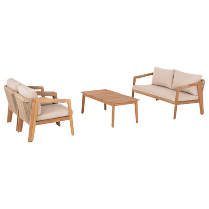 OUTDOOR LOUNGE SET 4PCS SAVANNA HM6442 ACACIA WOOD--ROPE--POLYESTER FABRIC IN BEIGE