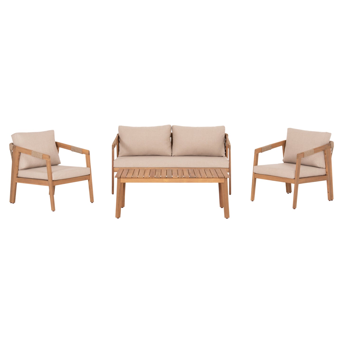OUTDOOR LOUNGE SET 4PCS SAVANNA HM6442 ACACIA WOOD--ROPE--POLYESTER FABRIC IN BEIGE
