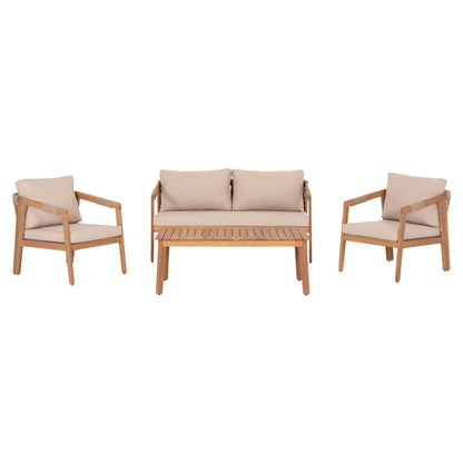 OUTDOOR LOUNGE SET 4PCS SAVANNA HM6442 ACACIA WOOD--ROPE--POLYESTER FABRIC IN BEIGE
