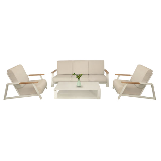 OUTDOOR LOUNGE SET 4PCS LAITH HM6551.02 ALUMINUM FRAMES & CUSHIONS IN CREAM WHITE