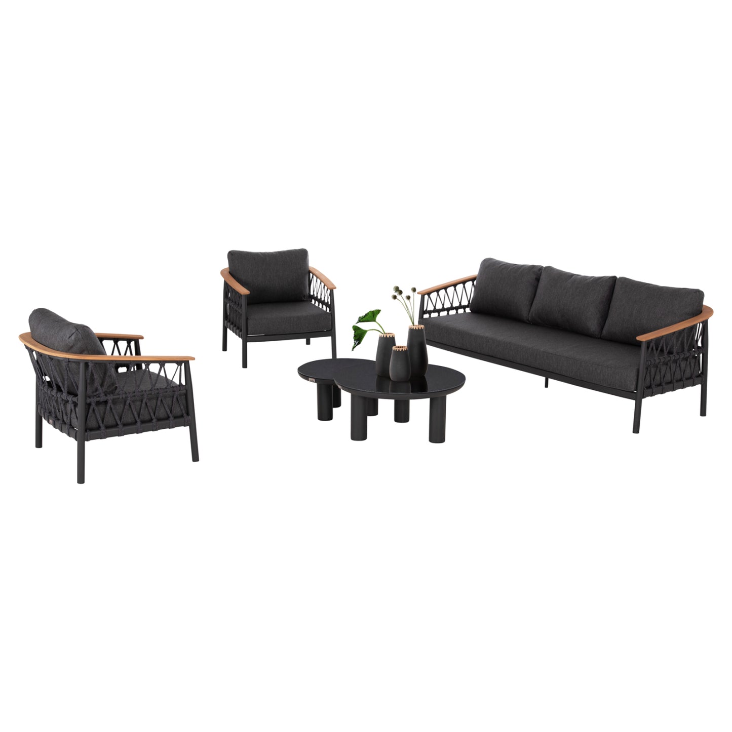 OUTDOOR LOUNGE SET 5PCS STREAM HM6426.01 DARK GREY ALUMINUM-STRAP ROPE- OLEFIN FABRIC