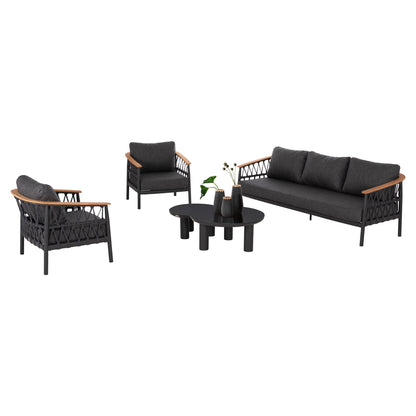 OUTDOOR LOUNGE SET 5PCS STREAM HM6426.01 DARK GREY ALUMINUM-STRAP ROPE- OLEFIN FABRIC