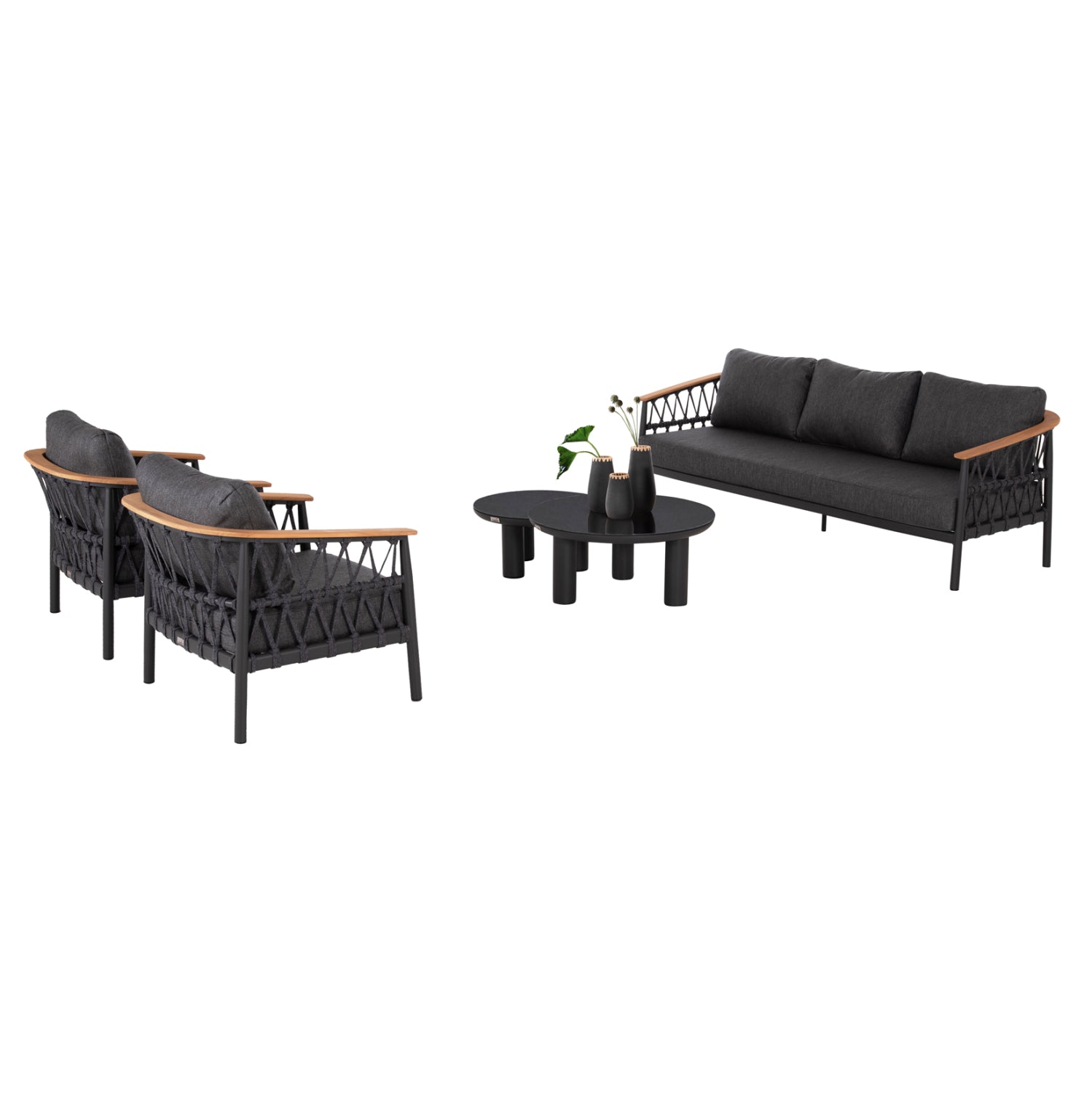 OUTDOOR LOUNGE SET 5PCS STREAM HM6426.01 DARK GREY ALUMINUM-STRAP ROPE- OLEFIN FABRIC