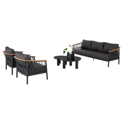 OUTDOOR LOUNGE SET 5PCS STREAM HM6426.01 DARK GREY ALUMINUM-STRAP ROPE- OLEFIN FABRIC
