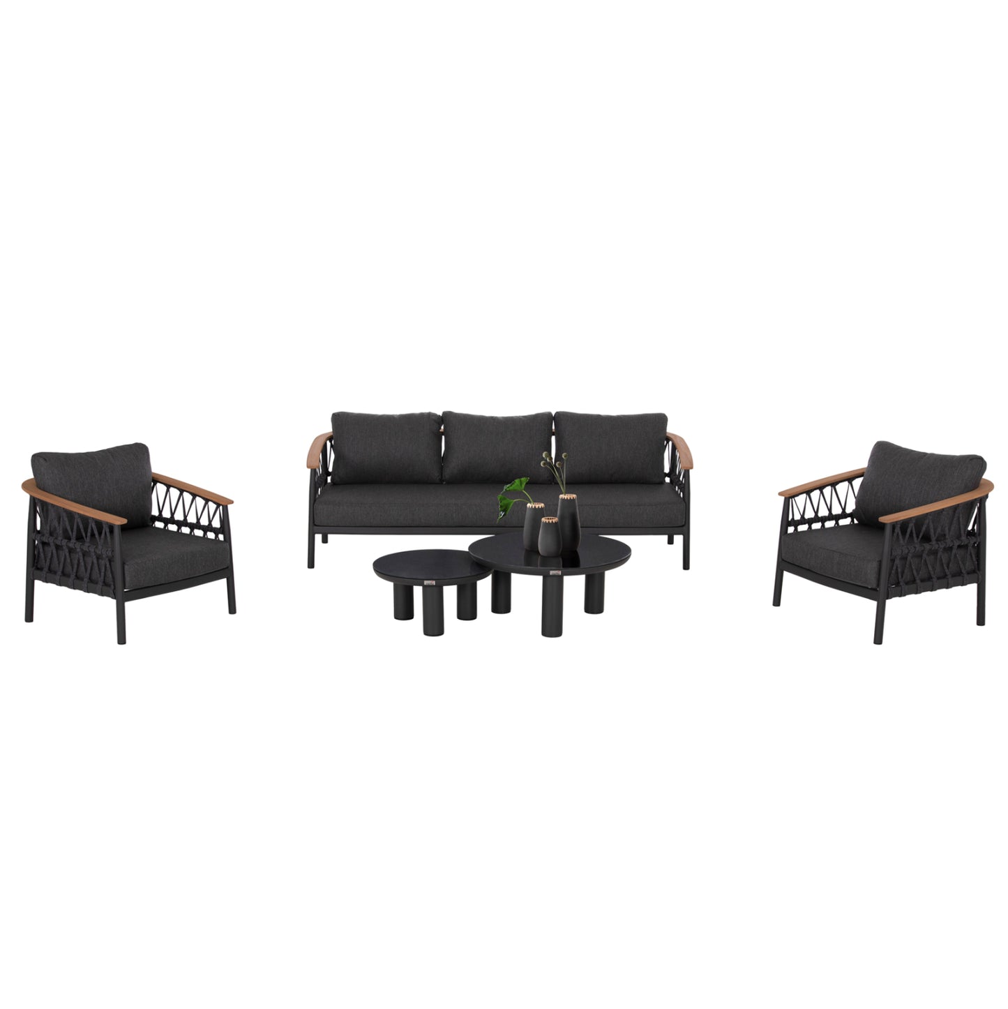 OUTDOOR LOUNGE SET 5PCS STREAM HM6426.01 DARK GREY ALUMINUM-STRAP ROPE- OLEFIN FABRIC