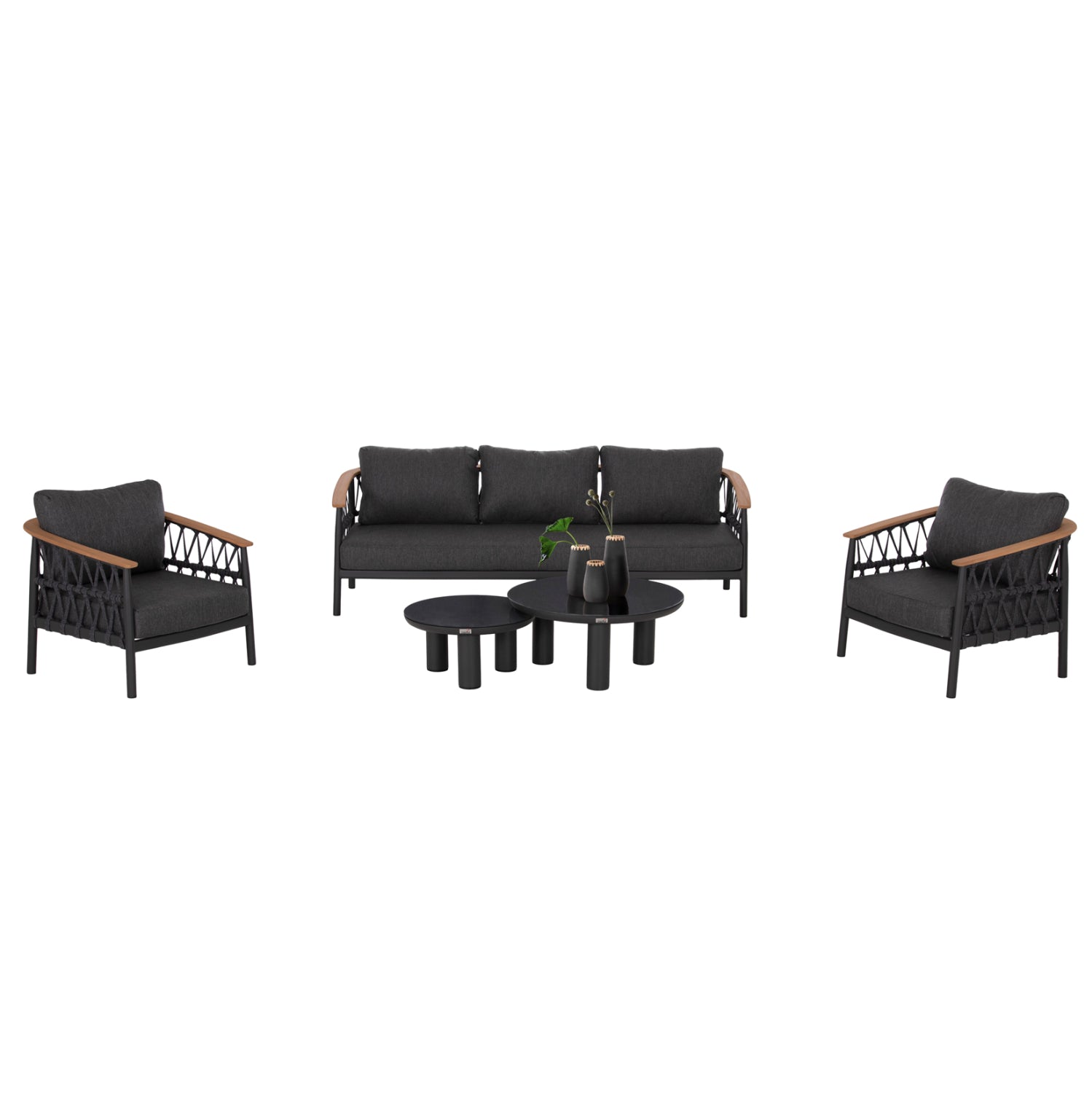 OUTDOOR LOUNGE SET 5PCS STREAM HM6426.01 DARK GREY ALUMINUM-STRAP ROPE- OLEFIN FABRIC