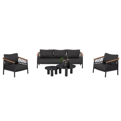 OUTDOOR LOUNGE SET 5PCS STREAM HM6426.01 DARK GREY ALUMINUM-STRAP ROPE- OLEFIN FABRIC
