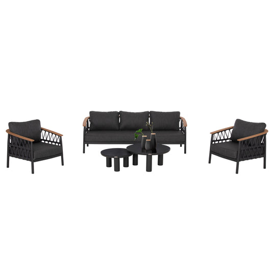 OUTDOOR LOUNGE SET 5PCS STREAM HM6426.01 DARK GREY ALUMINUM-STRAP ROPE- OLEFIN FABRIC