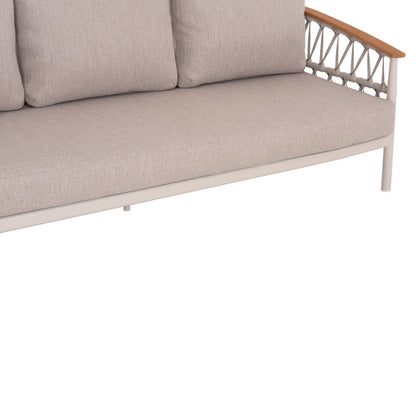 OUTDOOR LOUNGE SET 5PCS STREAM HM6426.02 ALUMINUM IN CREAM WHITE--BEIGE STRAP ROPE & OLEFIN FABRIC