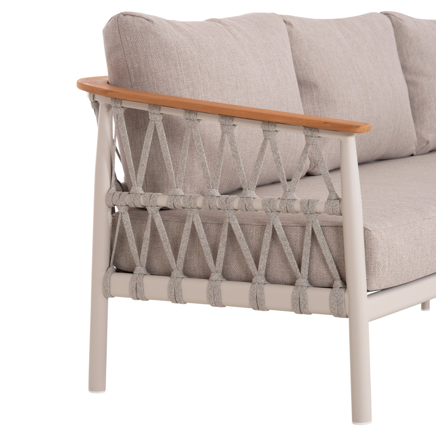 OUTDOOR LOUNGE SET 5PCS STREAM HM6426.02 ALUMINUM IN CREAM WHITE--BEIGE STRAP ROPE & OLEFIN FABRIC