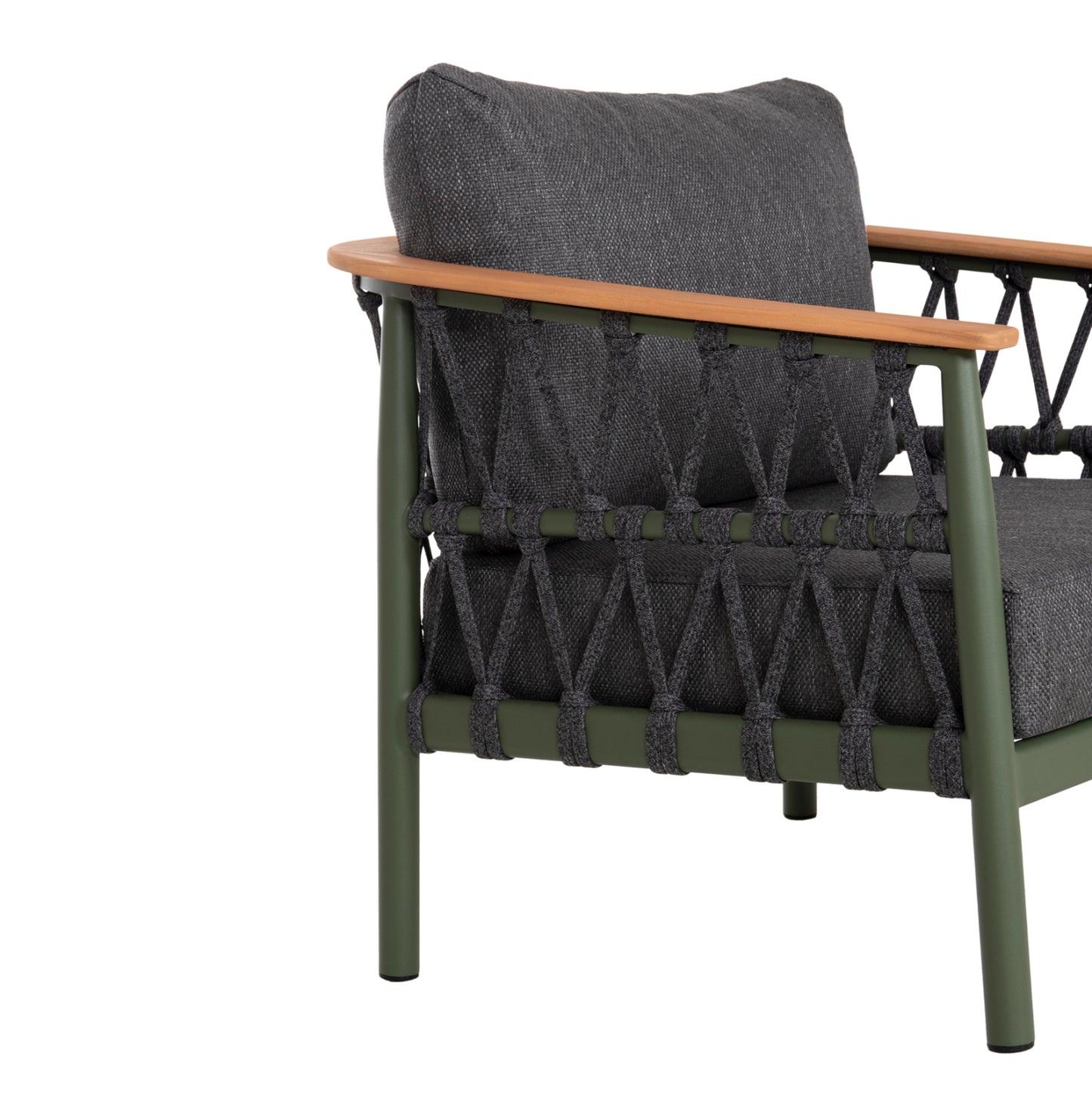 OUTDOOR LOUNGE SET 5PCS STREAM HM6426.07 ALUMINUM IN GREEN-DARK GREY STRAP ROPE & OLEFIN FABRIC