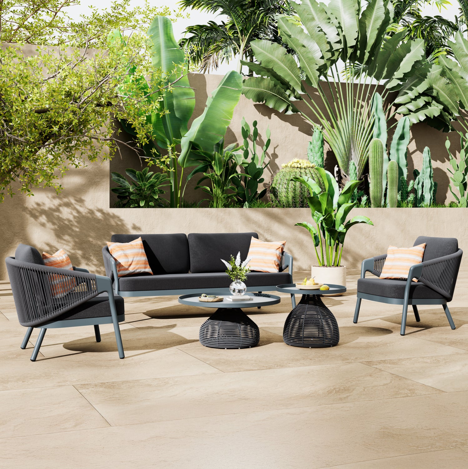 OUTDOOR LOUNGE SET 5PCS DRISCOLL HM6473.01 DARK GREY ALUMINUM-ROPE-OLEFIN FABRIC