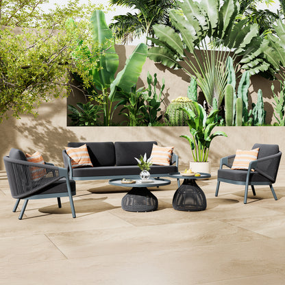OUTDOOR LOUNGE SET 5PCS DRISCOLL HM6473.01 DARK GREY ALUMINUM-ROPE-OLEFIN FABRIC