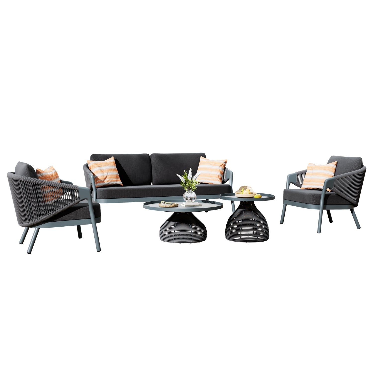 OUTDOOR LOUNGE SET 5PCS DRISCOLL HM6473.01 DARK GREY ALUMINUM-ROPE-OLEFIN FABRIC