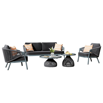 OUTDOOR LOUNGE SET 5PCS DRISCOLL HM6473.01 DARK GREY ALUMINUM-ROPE-OLEFIN FABRIC