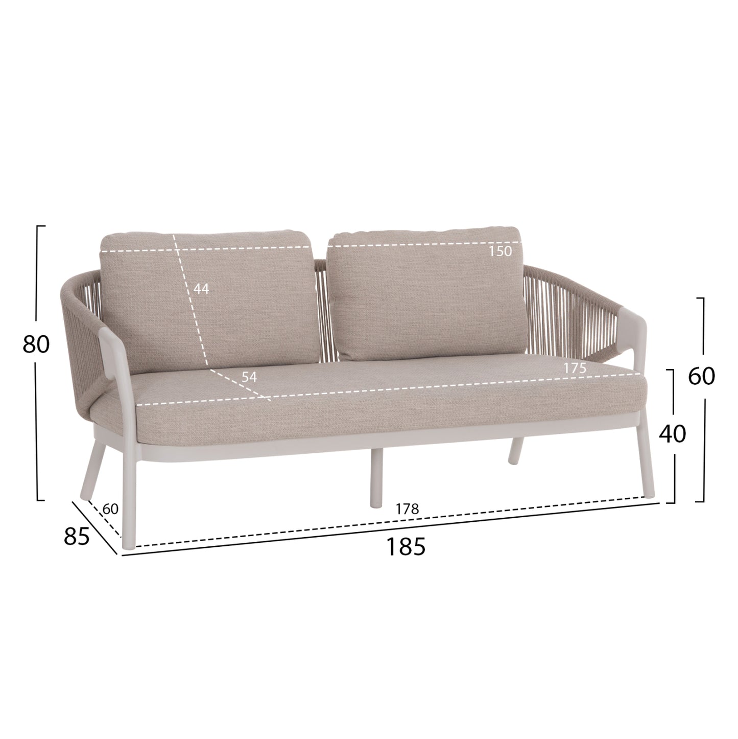 OUTDOOR LOUNGE SET 5PCS DRISCOLL HM6473.02 IVORY WHITE ALUMINUM--BEIGE ROPE & OLEFIN FABRIC