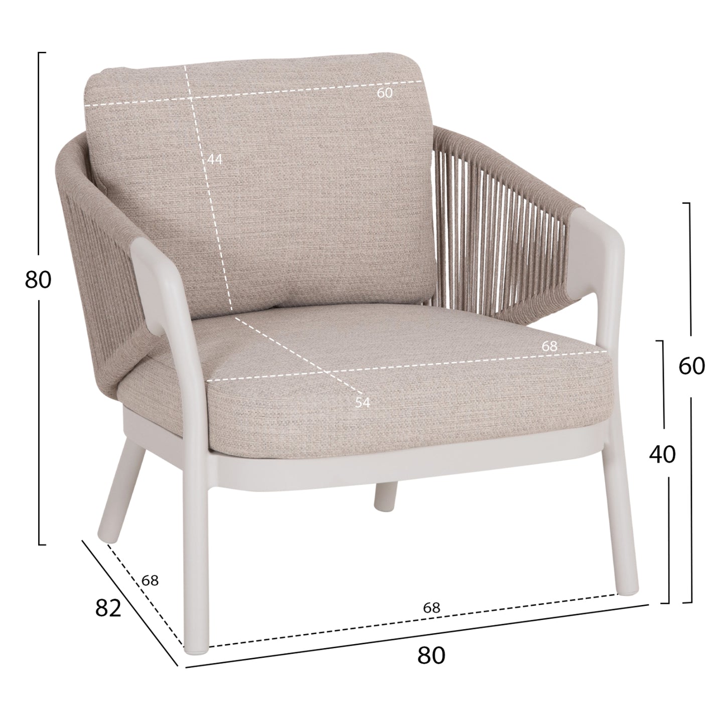 OUTDOOR LOUNGE SET 5PCS DRISCOLL HM6473.02 IVORY WHITE ALUMINUM--BEIGE ROPE & OLEFIN FABRIC