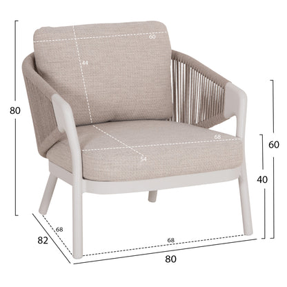 OUTDOOR LOUNGE SET 5PCS DRISCOLL HM6473.02 IVORY WHITE ALUMINUM--BEIGE ROPE & OLEFIN FABRIC
