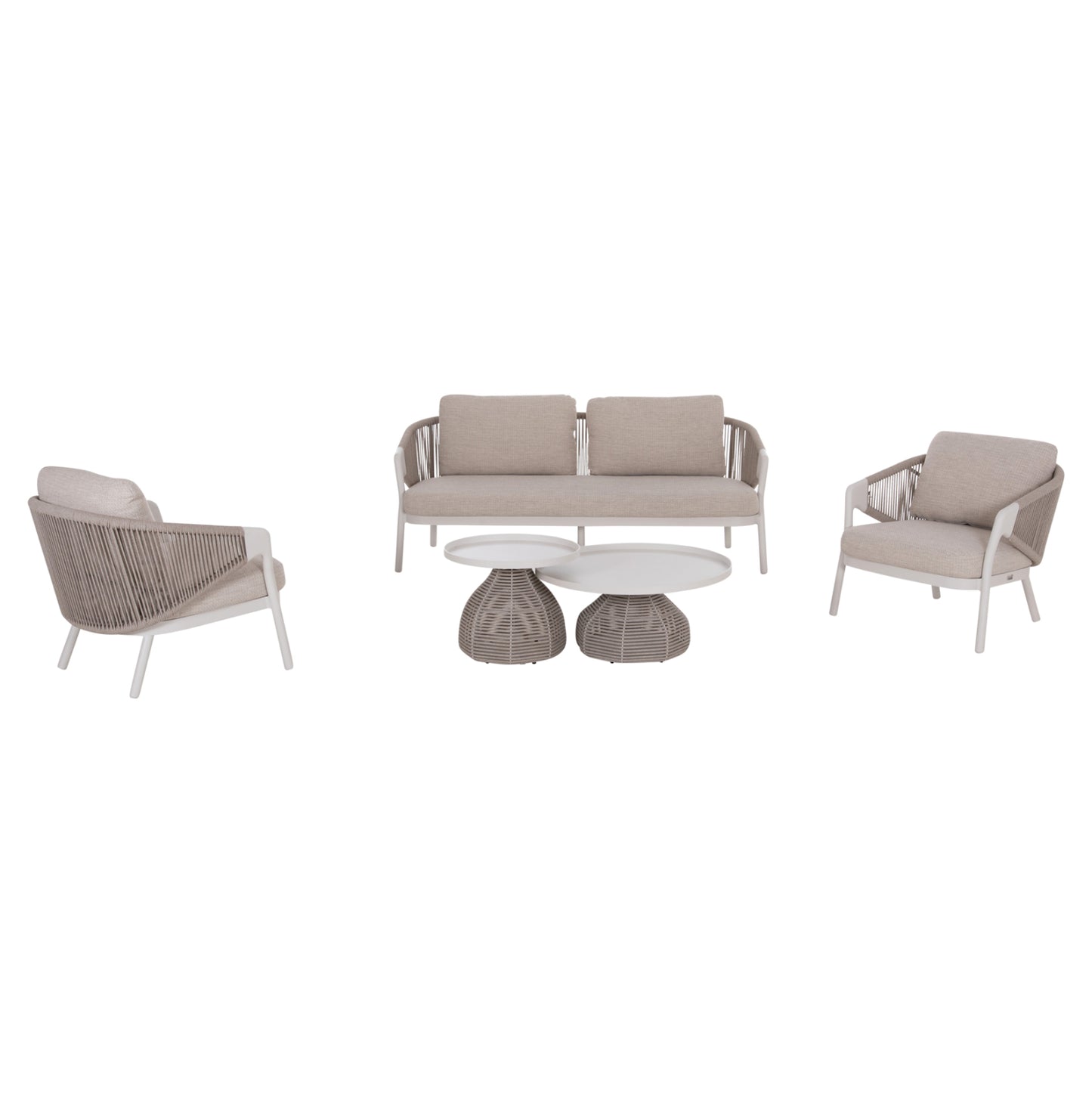 OUTDOOR LOUNGE SET 5PCS DRISCOLL HM6473.02 IVORY WHITE ALUMINUM--BEIGE ROPE & OLEFIN FABRIC