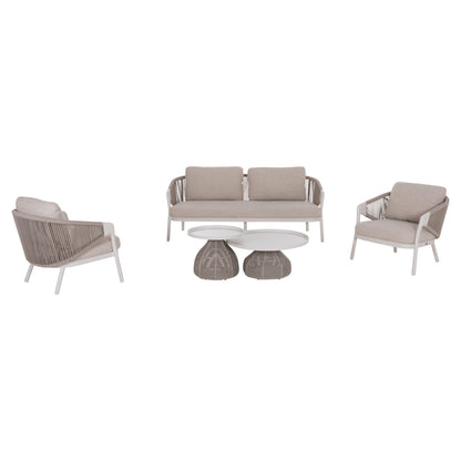 OUTDOOR LOUNGE SET 5PCS DRISCOLL HM6473.02 IVORY WHITE ALUMINUM--BEIGE ROPE & OLEFIN FABRIC