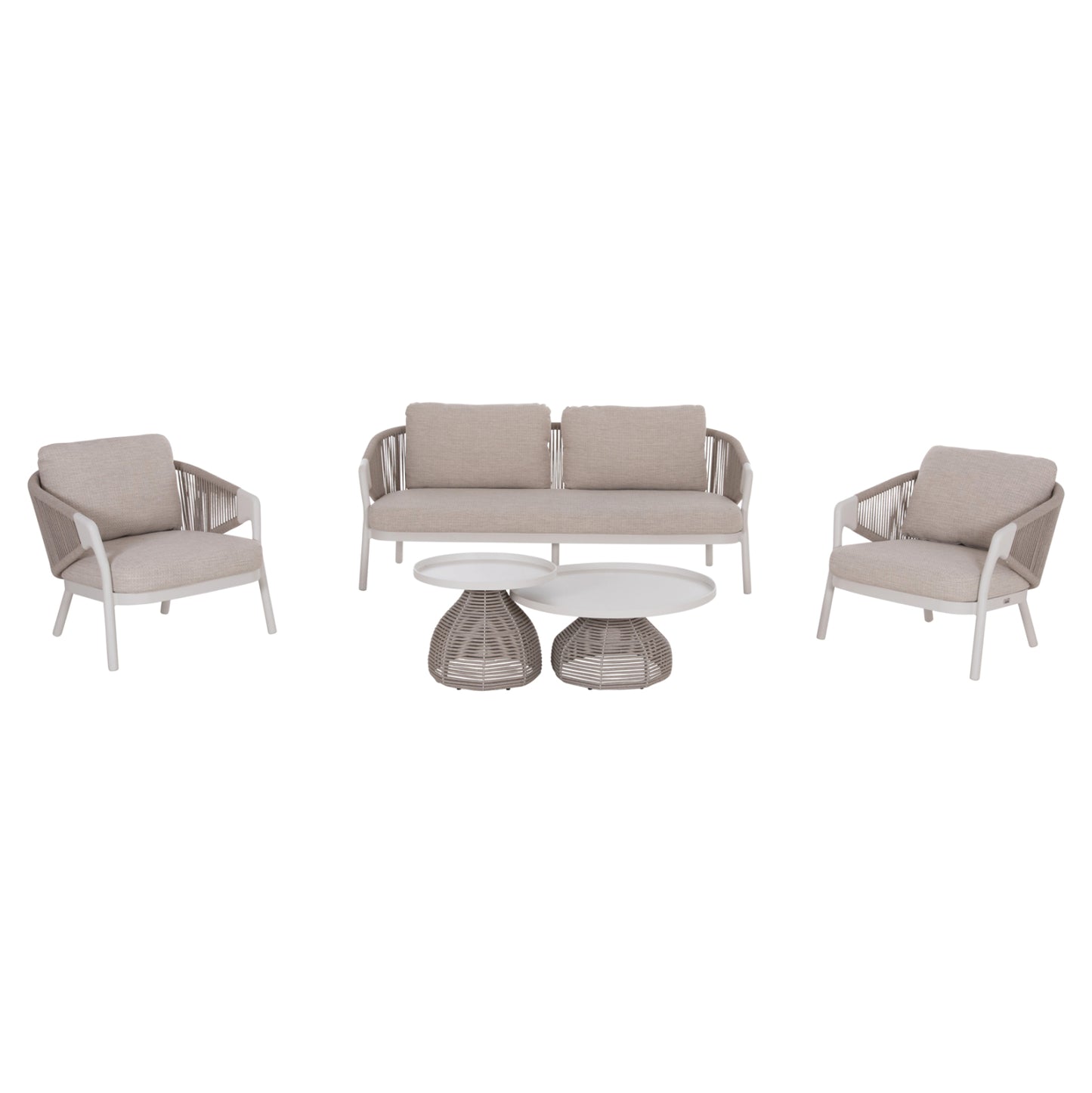 OUTDOOR LOUNGE SET 5PCS DRISCOLL HM6473.02 IVORY WHITE ALUMINUM--BEIGE ROPE & OLEFIN FABRIC