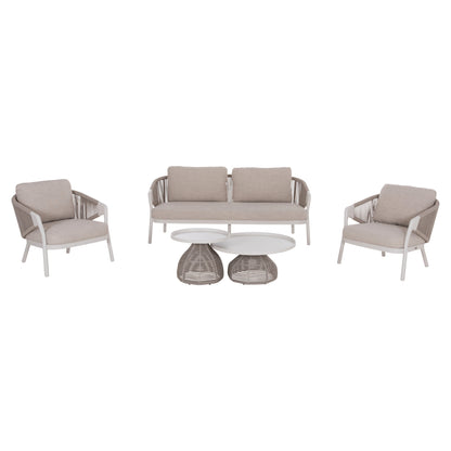 OUTDOOR LOUNGE SET 5PCS DRISCOLL HM6473.02 IVORY WHITE ALUMINUM--BEIGE ROPE & OLEFIN FABRIC