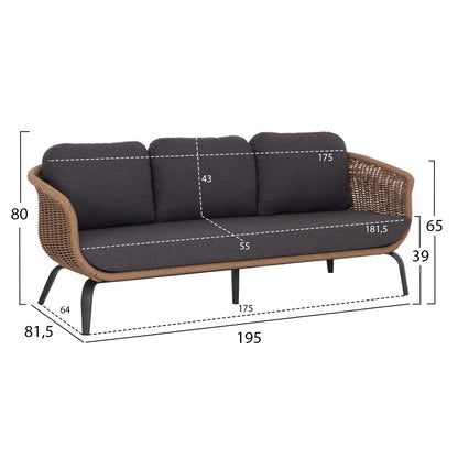 OUTDOOR LOUNGE SET 5PCS STERN HM6555.01 ALUMINUM & OLEFIN IN GREY--TWIST WICKER IN NATURAL