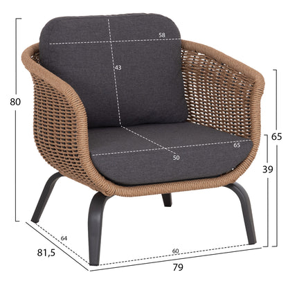 OUTDOOR LOUNGE SET 5PCS STERN HM6555.01 ALUMINUM & OLEFIN IN GREY--TWIST WICKER IN NATURAL